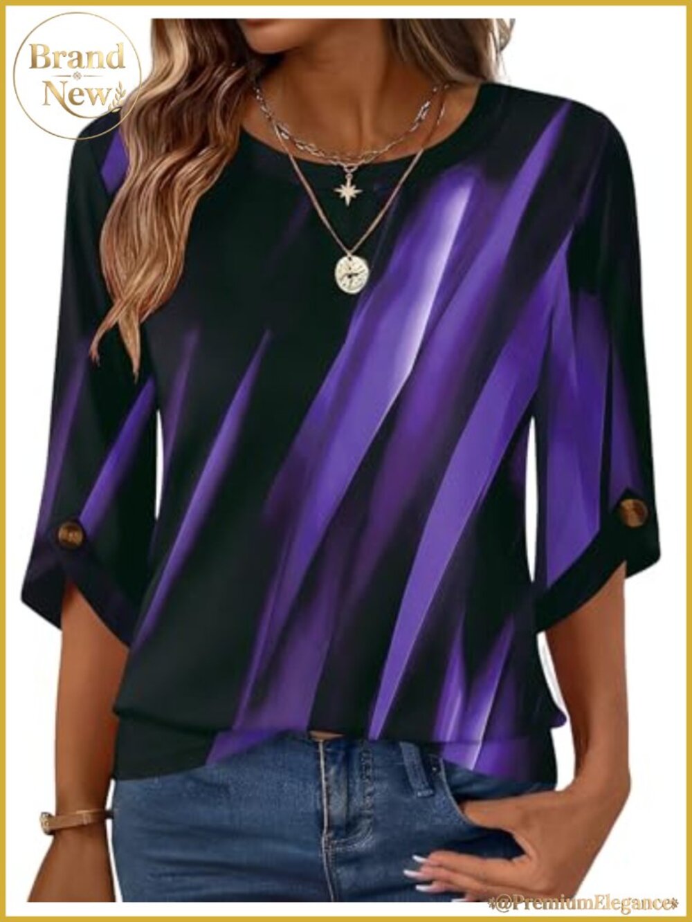 Women 3/4 Bell Sleeve Floral Tunic Blouse Soft Stretch Top